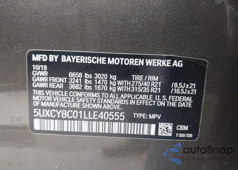 2020 BMW X6 M50I z USA, uszkodzony, nr VIN 5UXCY8C01LLE40555